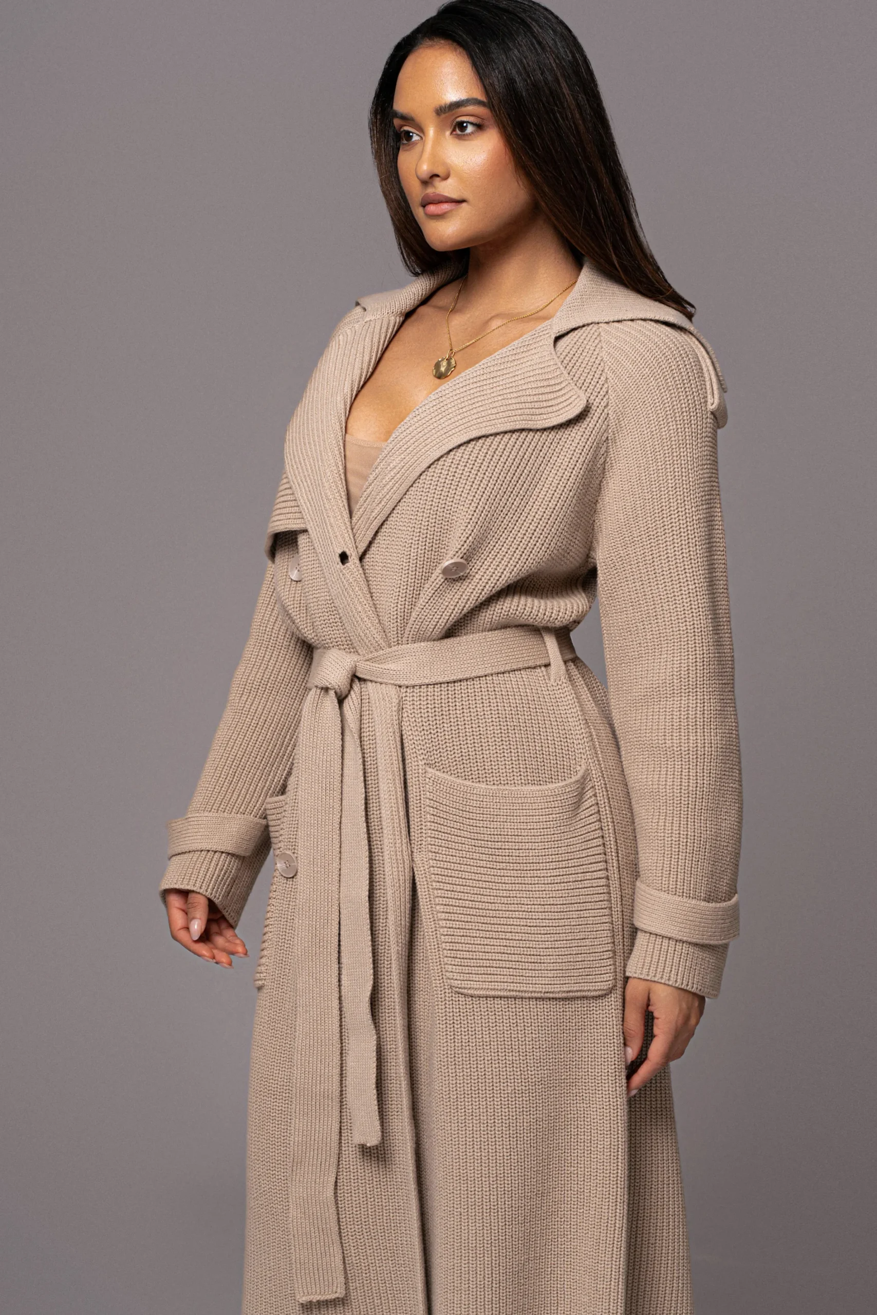 JLUXLABEL Beige Maxinne Knit Coat