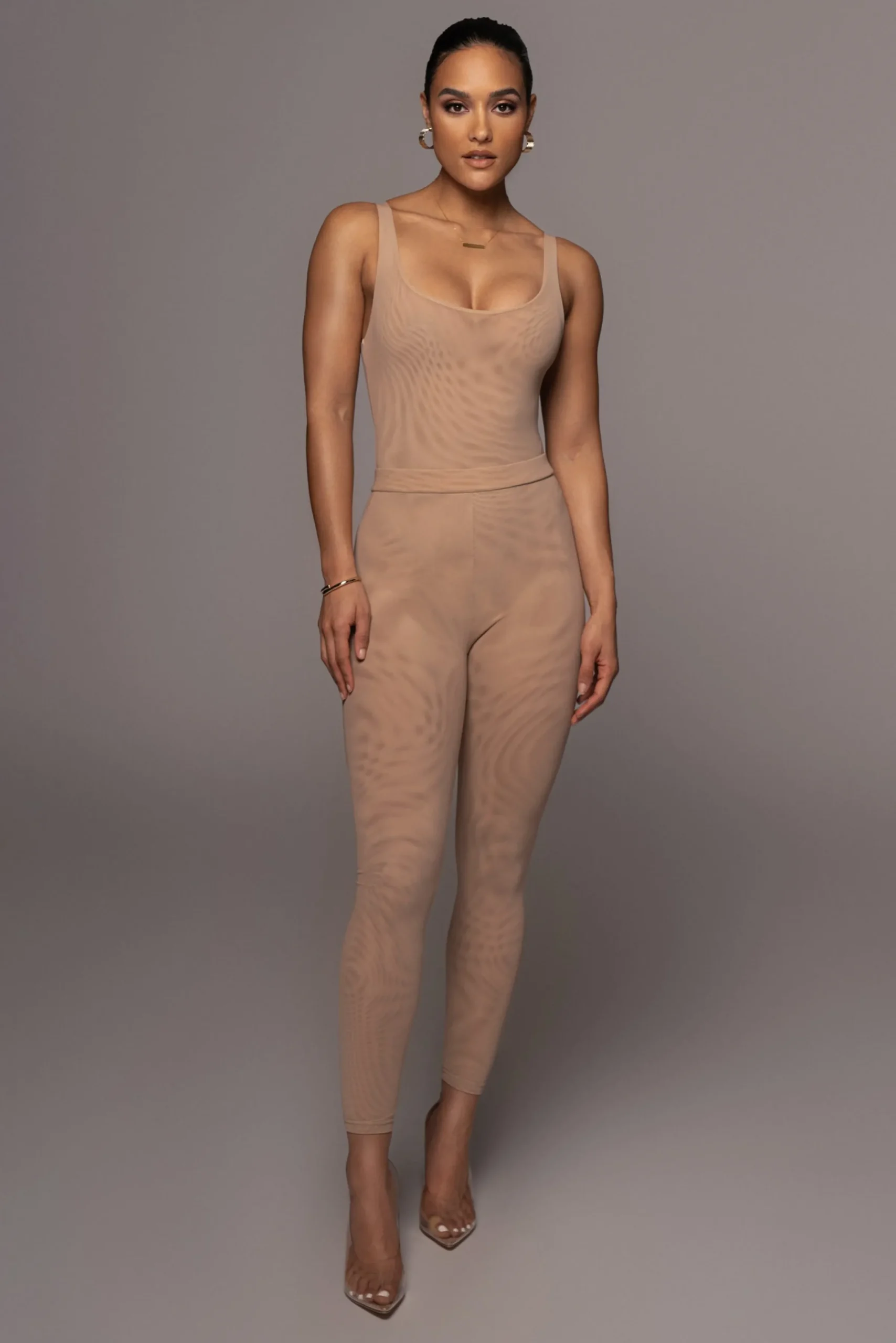 JLUXLABEL Beige Mesh Essentials Tank Bodysuit Undergarment