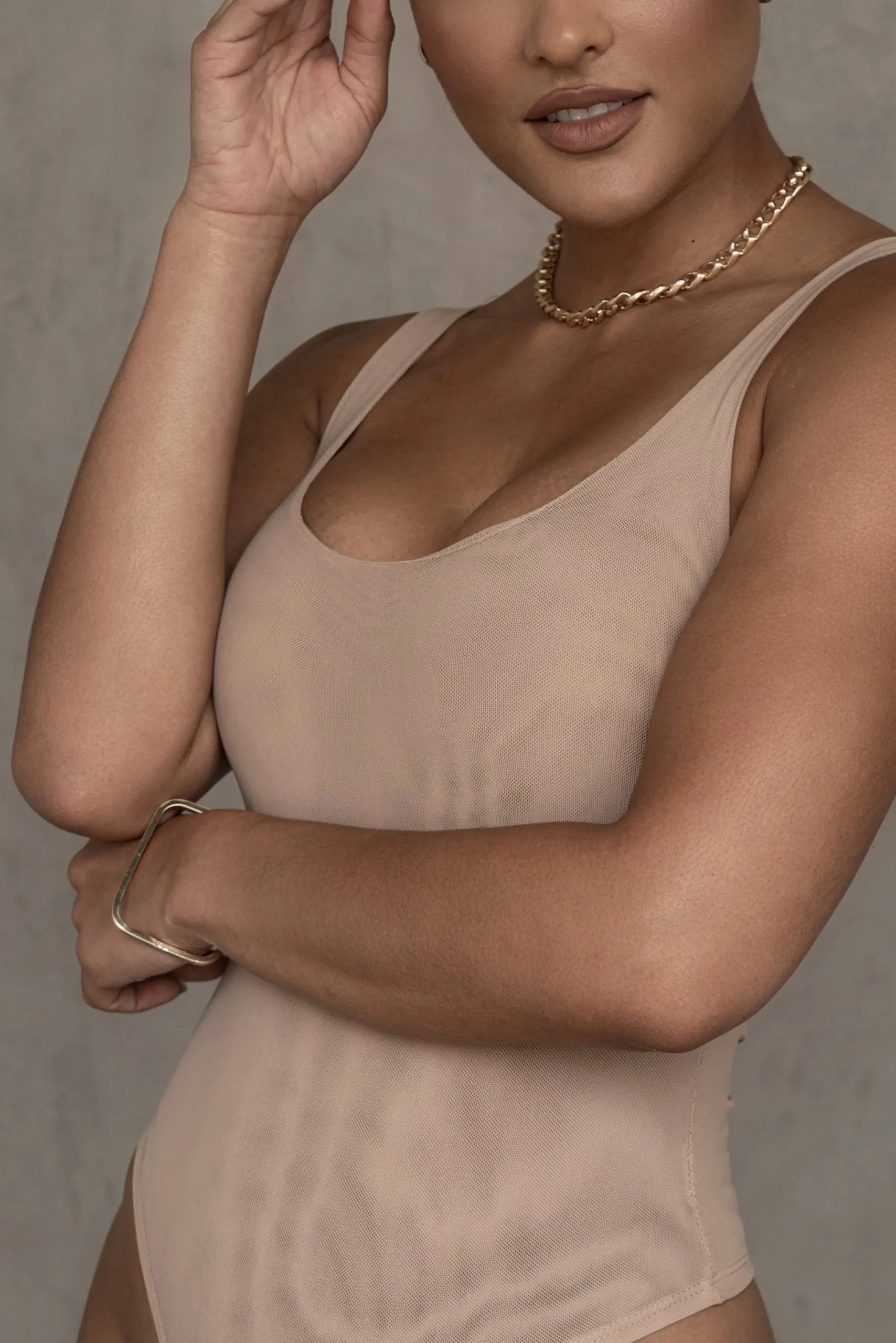 JLUXLABEL Beige Mesh Essentials Tank Bodysuit Undergarment