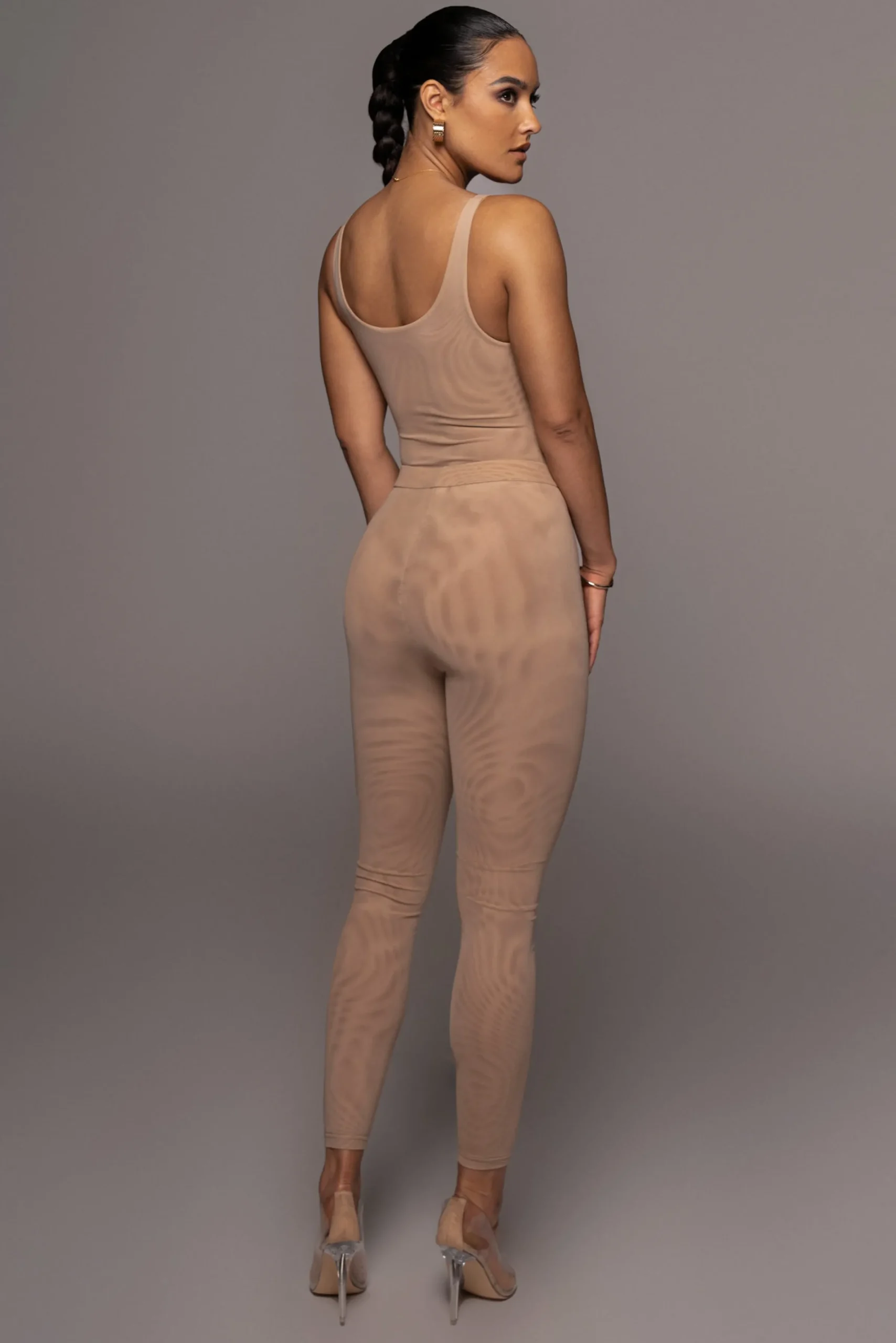 JLUXLABEL Beige Mesh Essentials Tank Bodysuit Undergarment