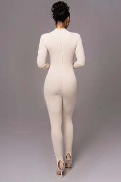 JLUXLABEL Beige Minna Mock Neck Jumpsuit