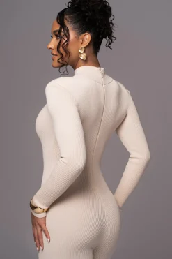JLUXLABEL Beige Minna Mock Neck Jumpsuit