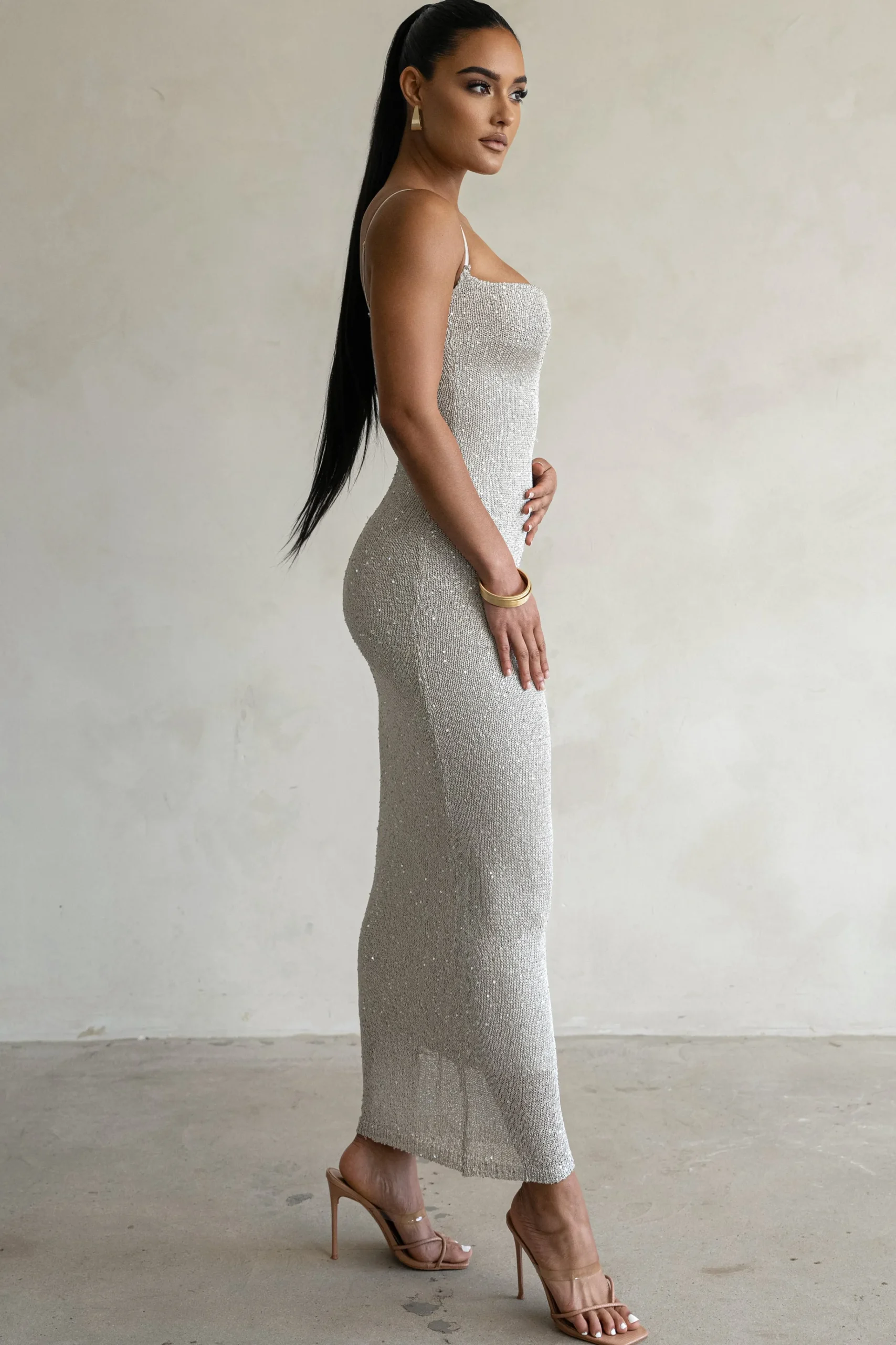 JLUXLABEL Beige Noemie Sequin Maxi Dress