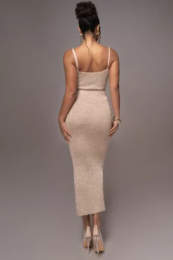 JLUXLABEL Beige Palace Sequin Skirt Set