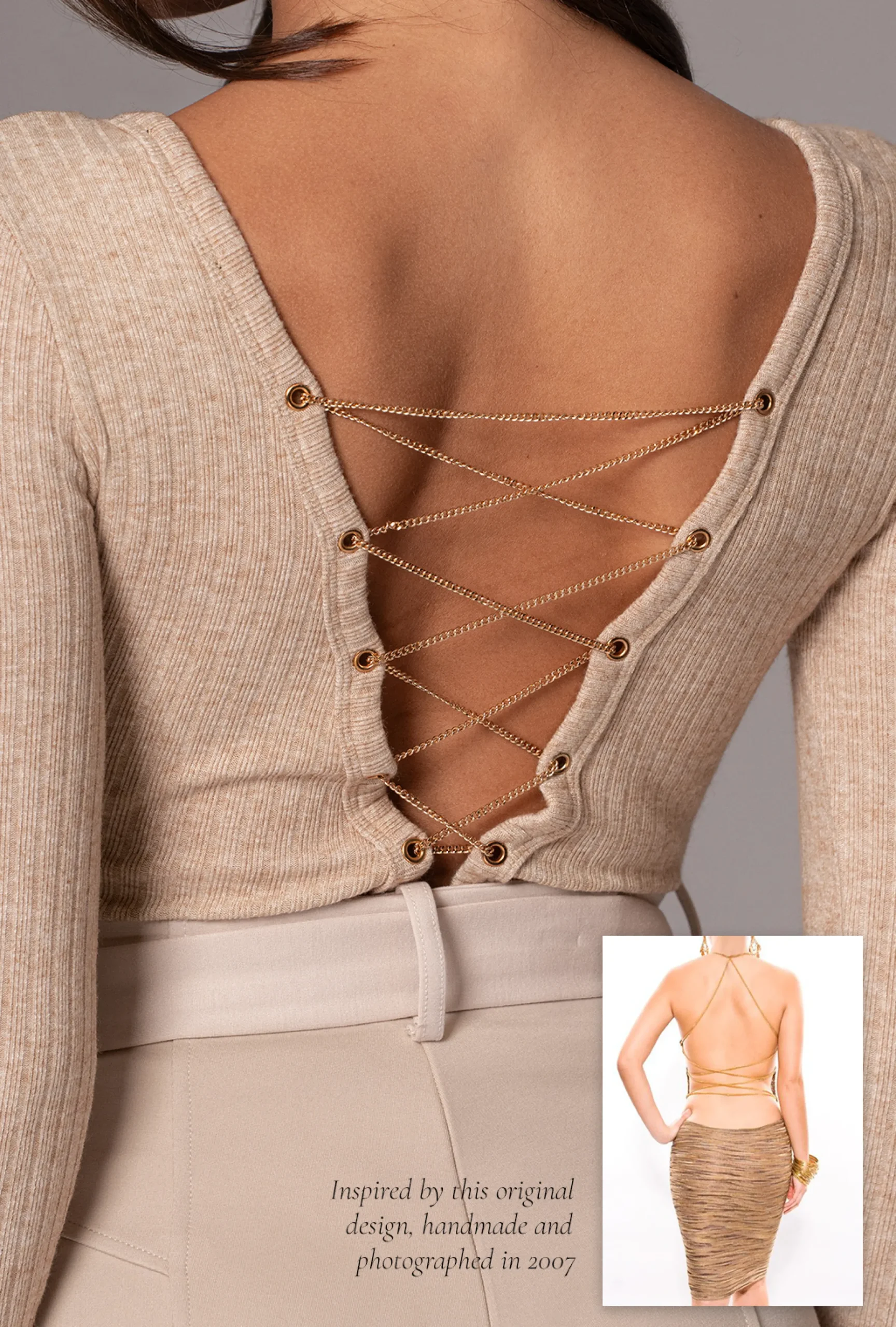 JLUXLABEL Beige Pegasus Chain Bodysuit