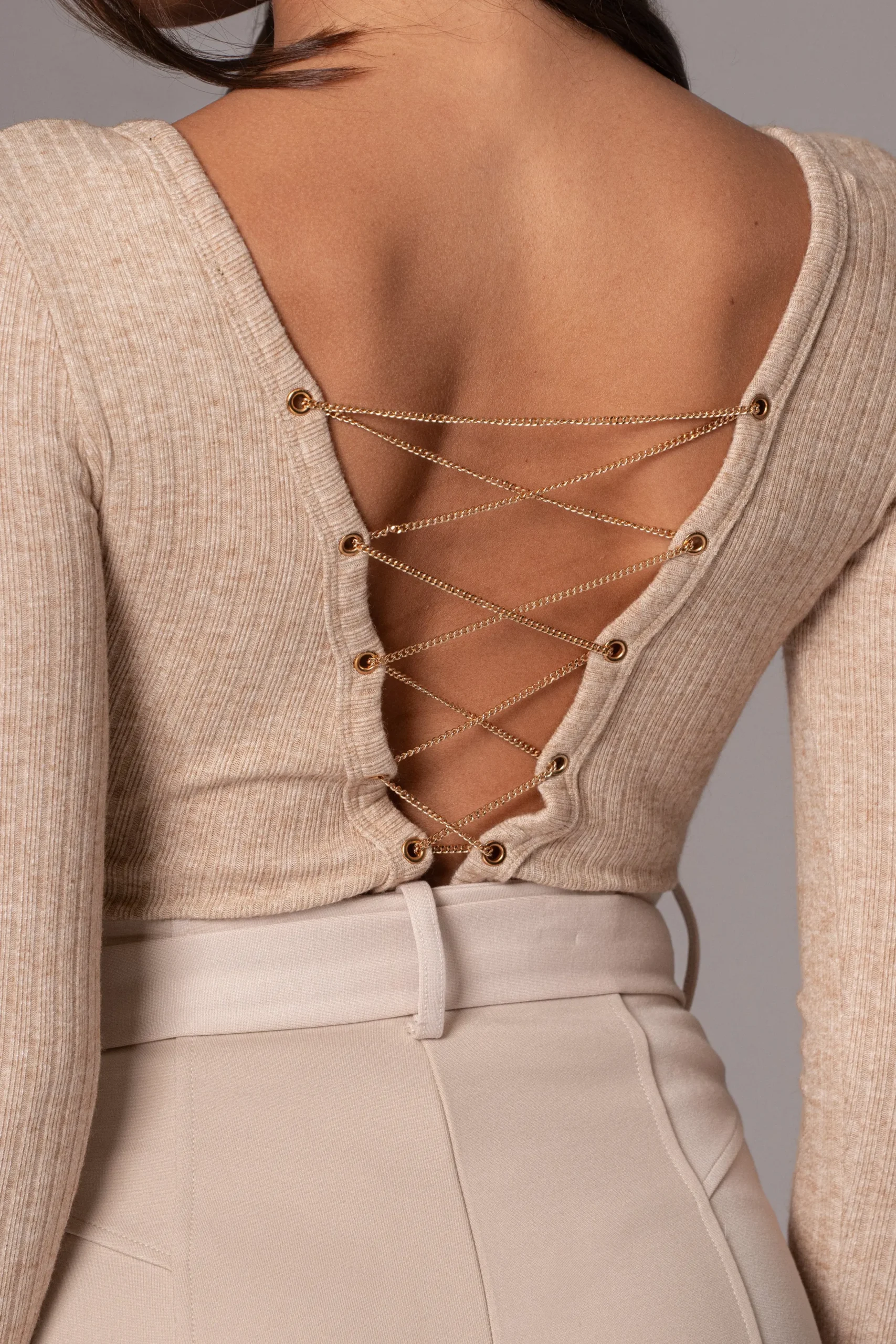 JLUXLABEL Beige Pegasus Chain Bodysuit