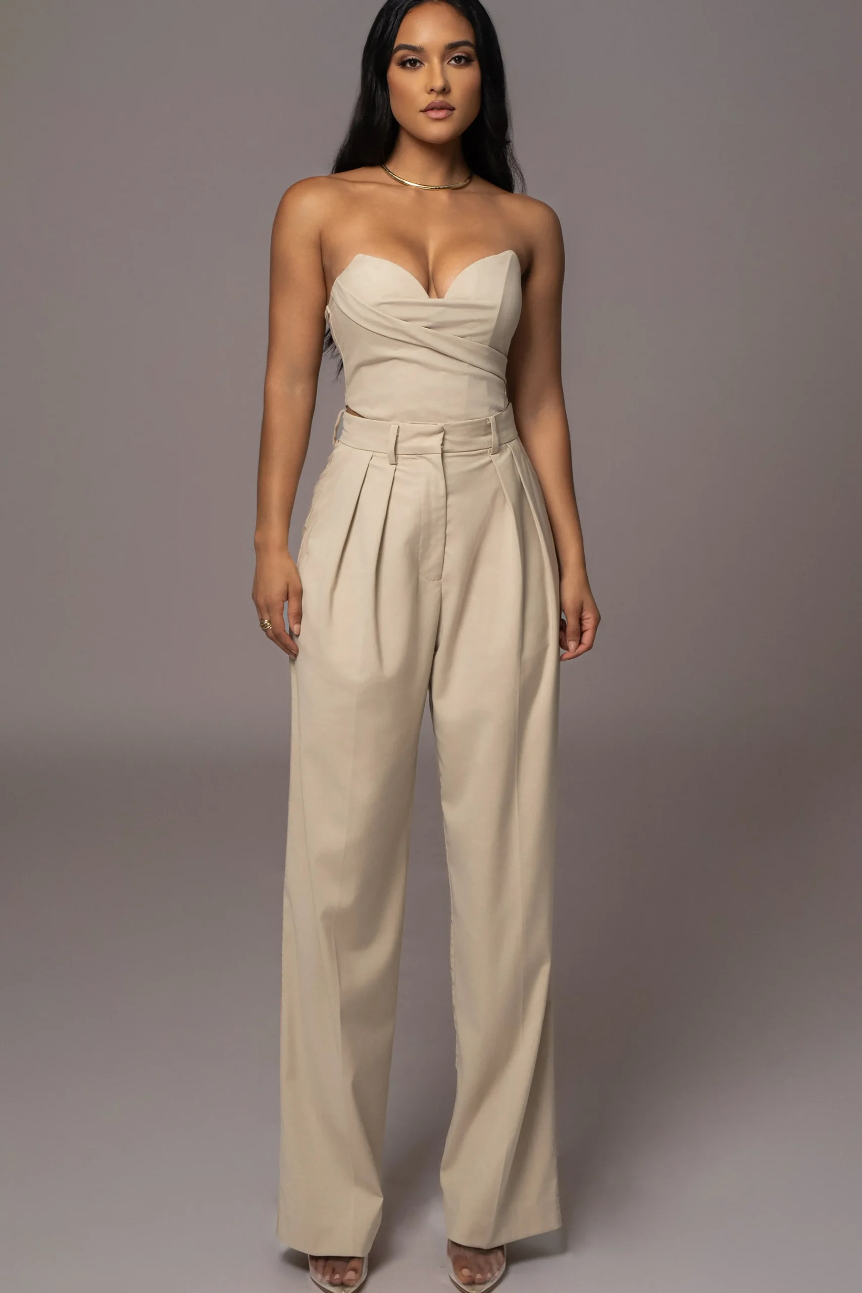 JLUXLABEL Beige Power Hour High Waist Trousers