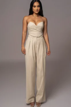 JLUXLABEL Beige Power Hour High Waist Trousers