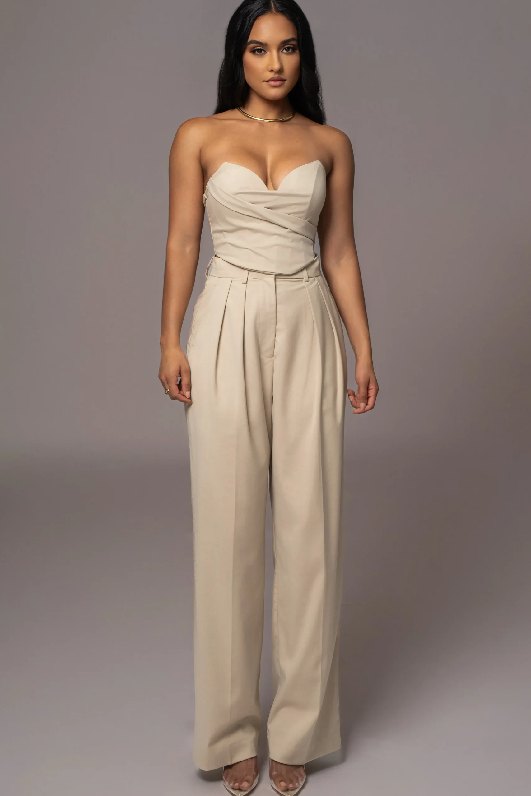 JLUXLABEL Beige Power Hour High Waist Trousers