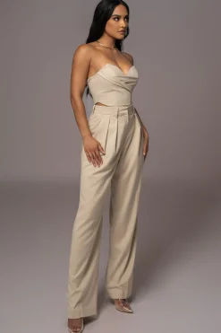 JLUXLABEL Beige Power Hour High Waist Trousers