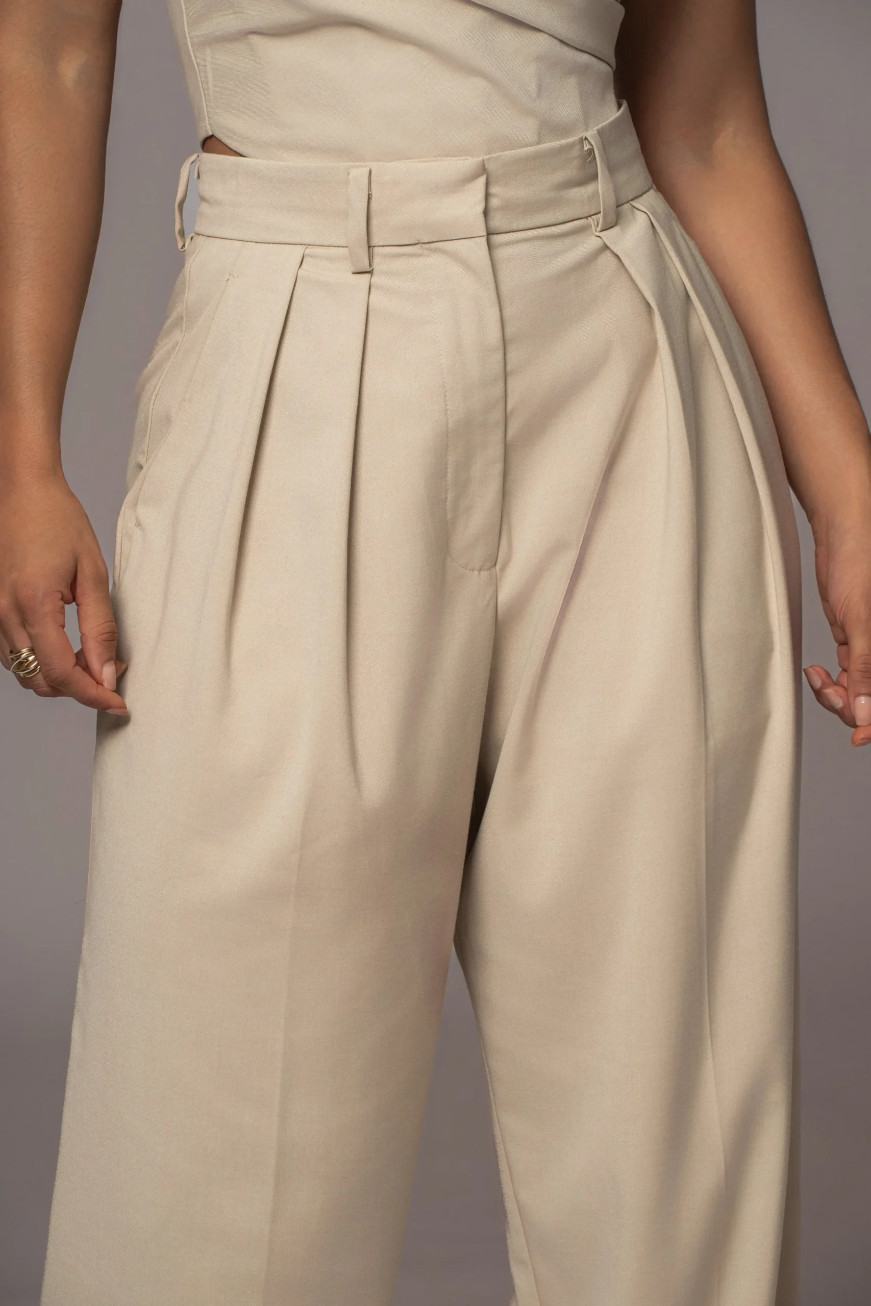 JLUXLABEL Beige Power Hour High Waist Trousers