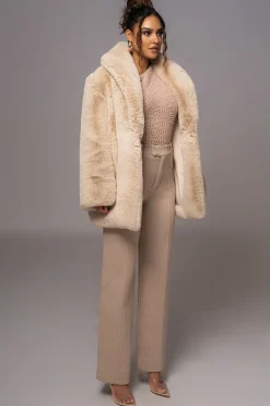 JLUXLABEL Beige Refined Faux Fur Oversized Coat