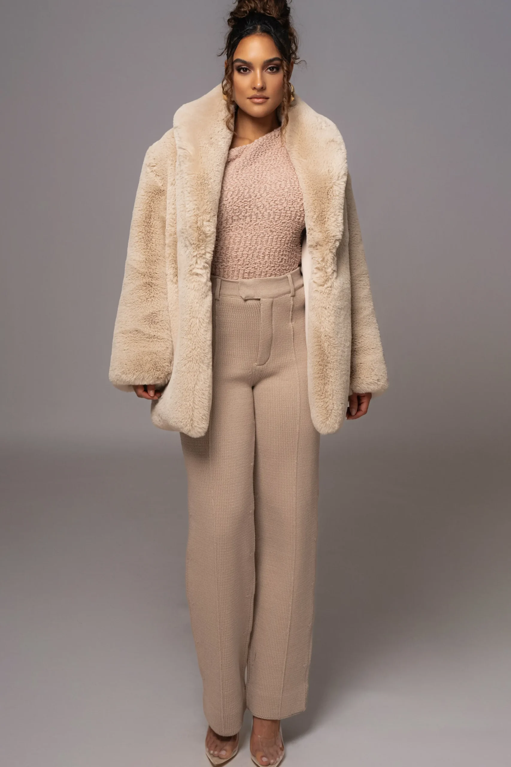 JLUXLABEL Beige Refined Faux Fur Oversized Coat
