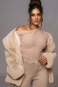 JLUXLABEL Beige Refined Faux Fur Oversized Coat