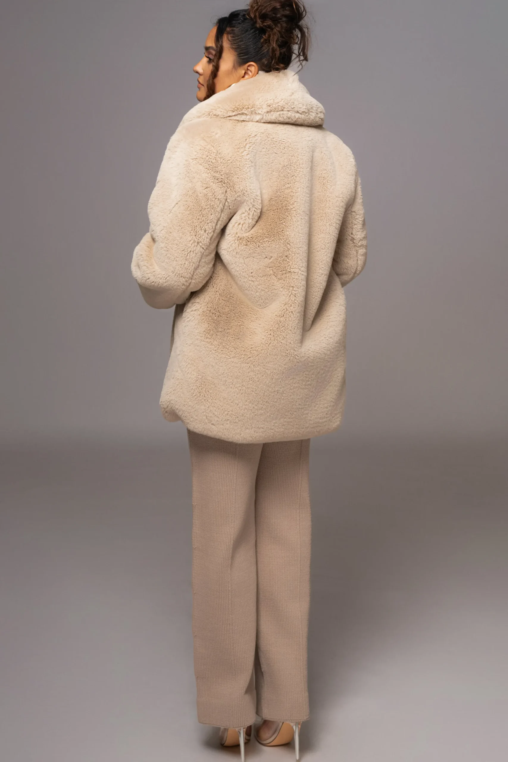 JLUXLABEL Beige Refined Faux Fur Oversized Coat