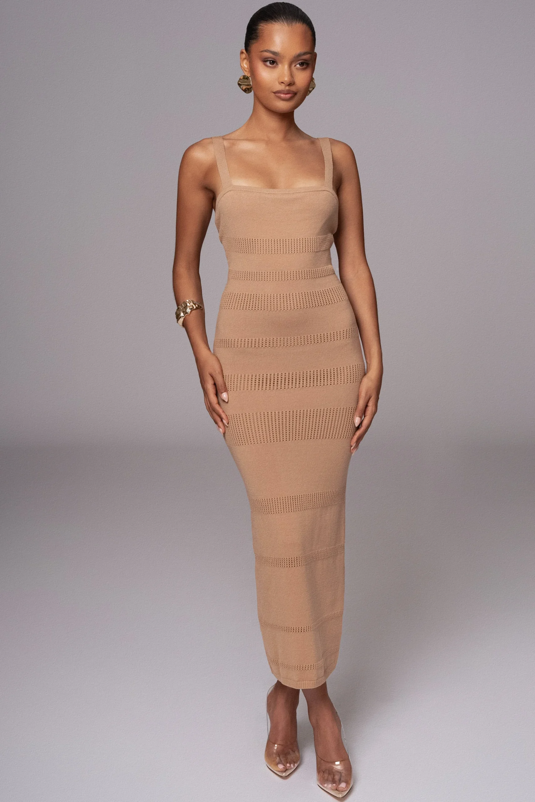 JLUXLABEL Beige Sandy Shores Knit Midi Dress