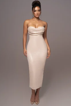 JLUXLABEL Beige Sequin Visions Of You Midi Dress