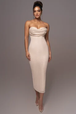 JLUXLABEL Beige Sequin Visions Of You Midi Dress