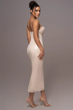 JLUXLABEL Beige Sequin Visions Of You Midi Dress
