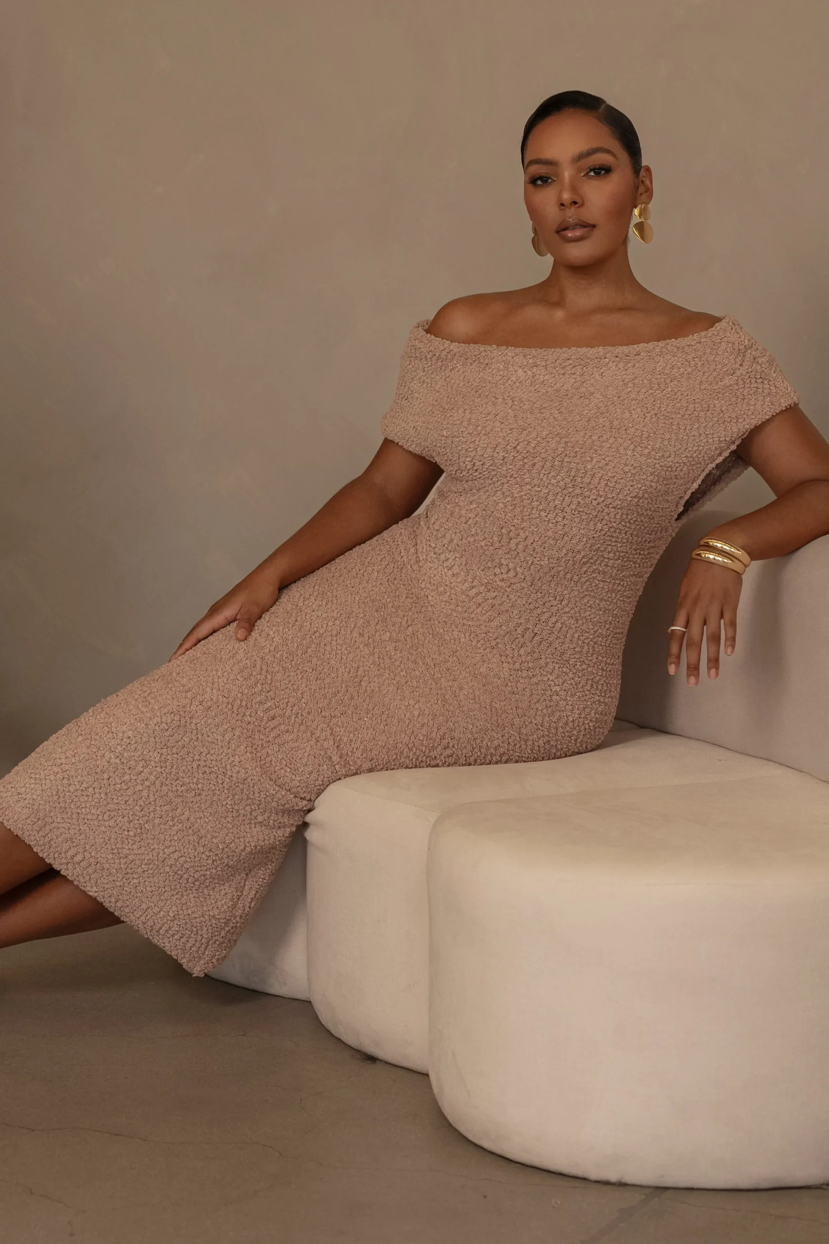 JLUXLABEL Beige Shayna Knit Maxi Dress