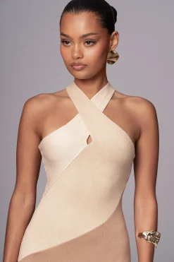 JLUXLABEL Beige Steph Halter Maxi Dress