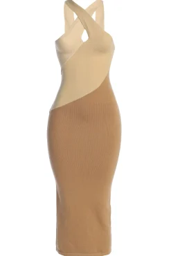 JLUXLABEL Beige Steph Halter Maxi Dress
