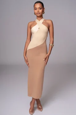 JLUXLABEL Beige Steph Halter Maxi Dress