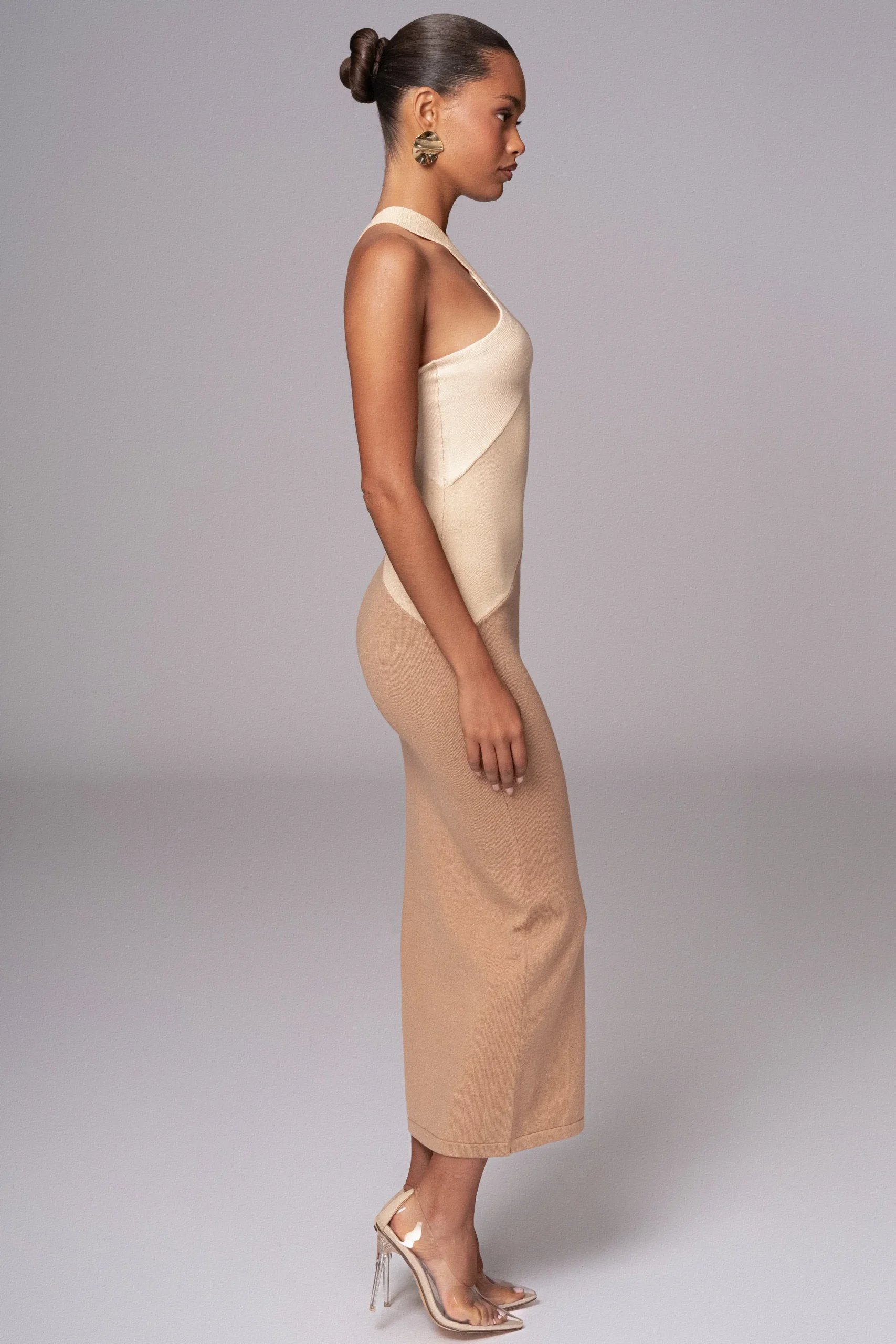 JLUXLABEL Beige Steph Halter Maxi Dress