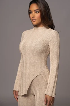 JLUXLABEL Beige Take A Chance Ribbed Pant Set