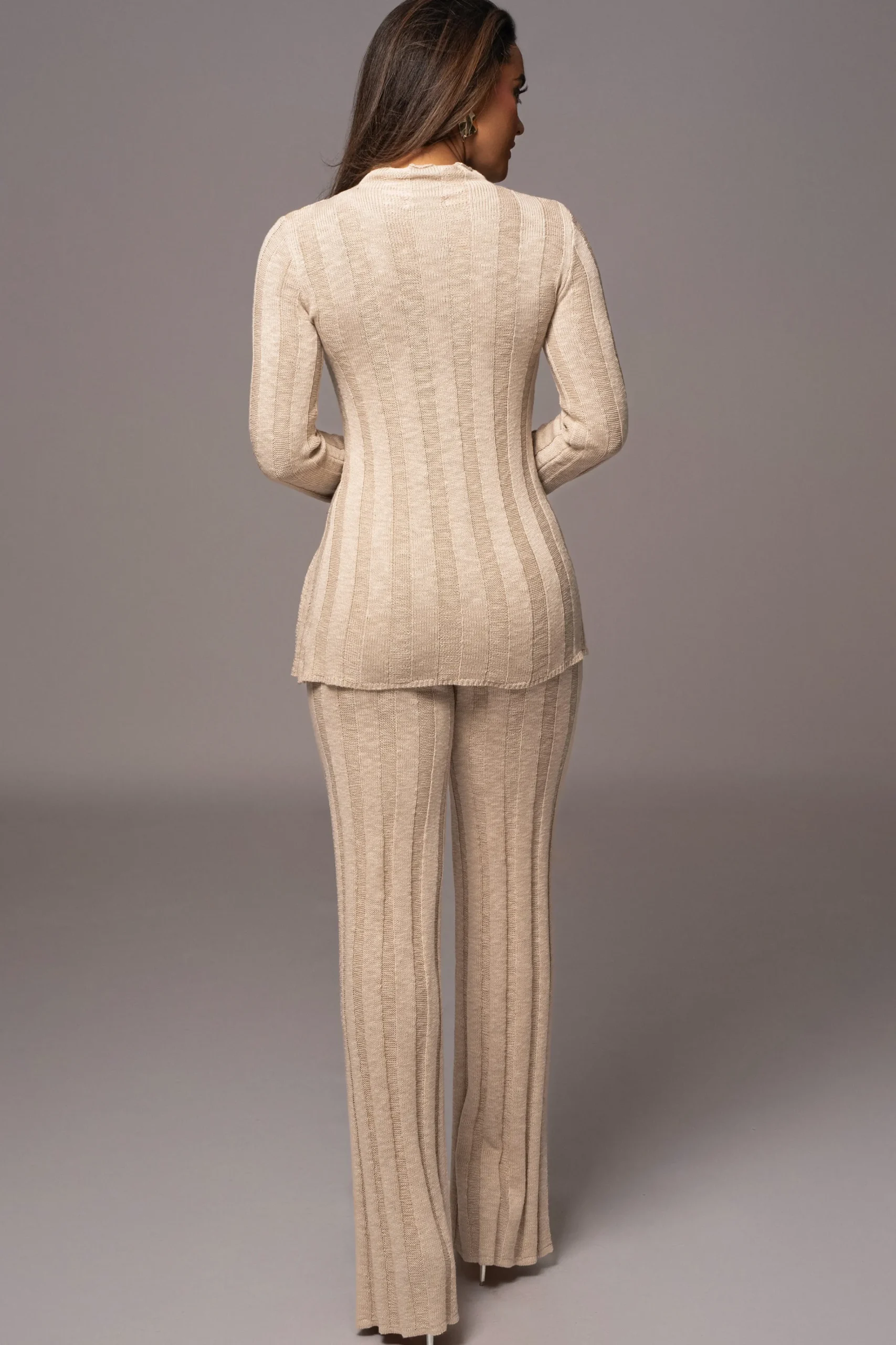 JLUXLABEL Beige Take A Chance Ribbed Pant Set