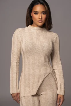 JLUXLABEL Beige Take A Chance Ribbed Pant Set