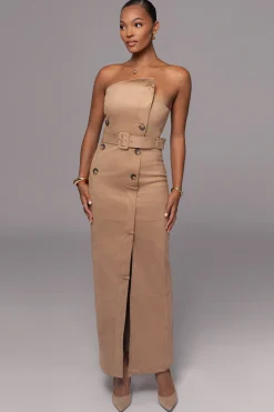 JLUXLABEL Beige Xena Suede Maxi Dress