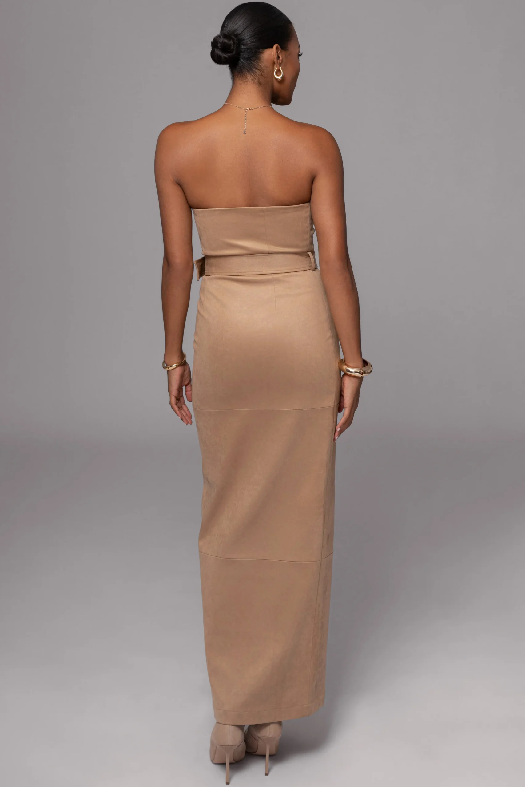 JLUXLABEL Beige Xena Suede Maxi Dress