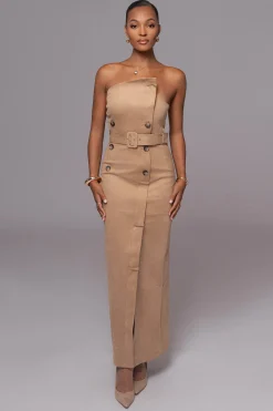 JLUXLABEL Beige Xena Suede Maxi Dress