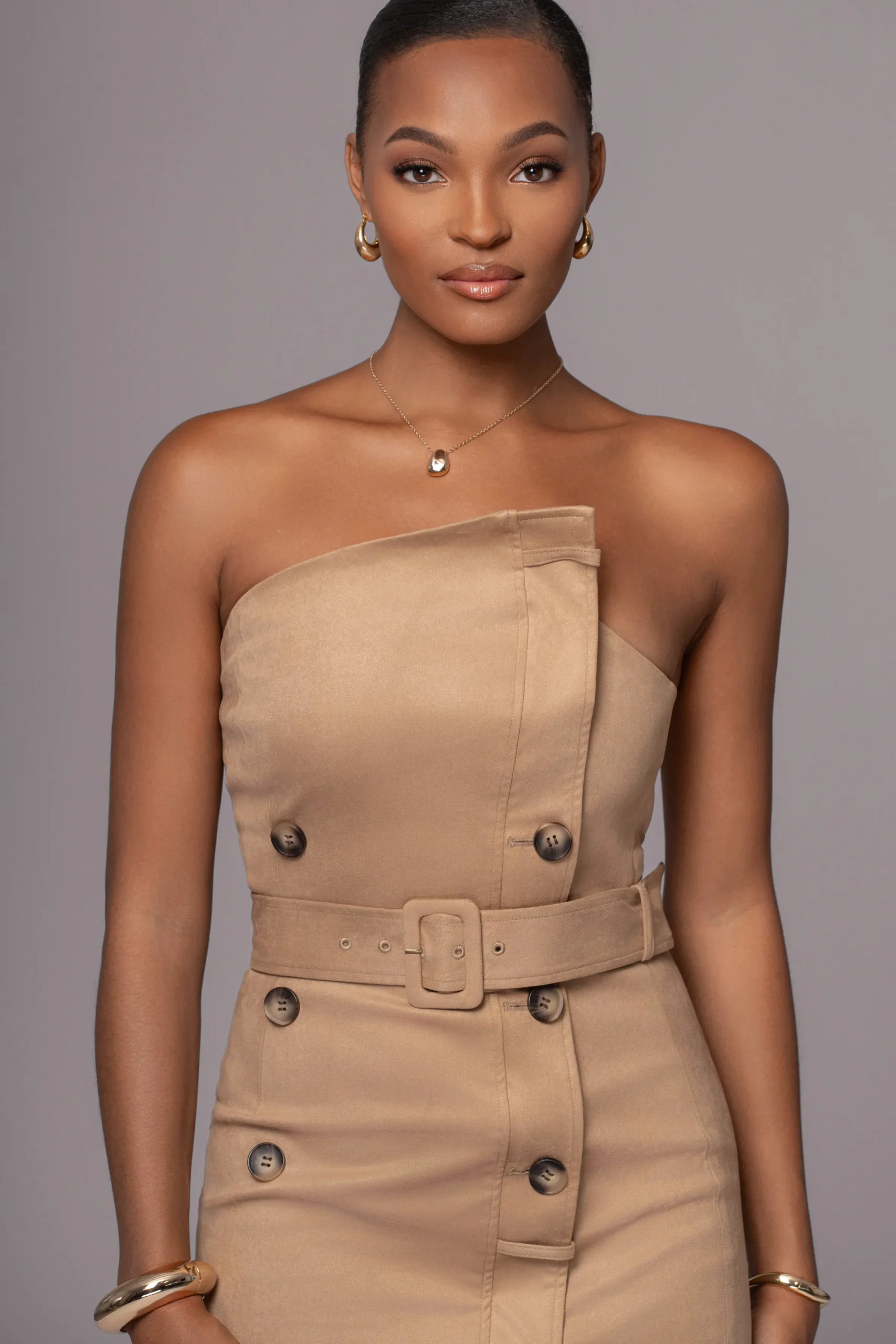 JLUXLABEL Beige Xena Suede Maxi Dress