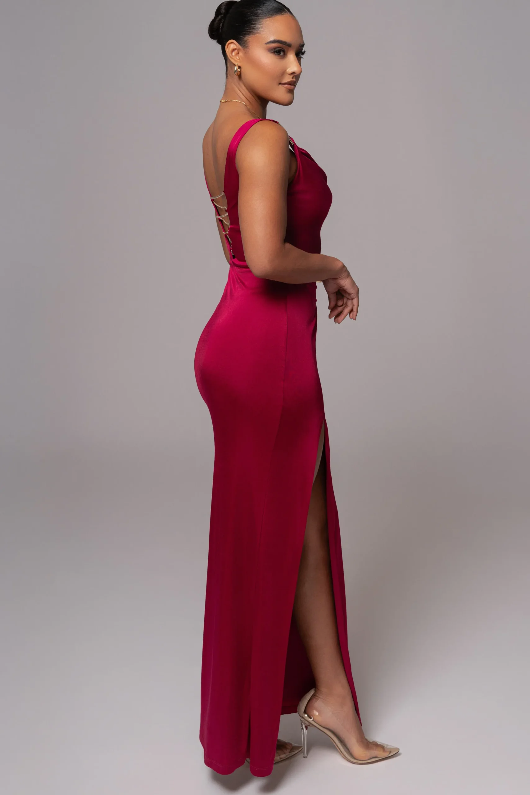 JLUXLABEL Berry Cowl Neck Chain Dress