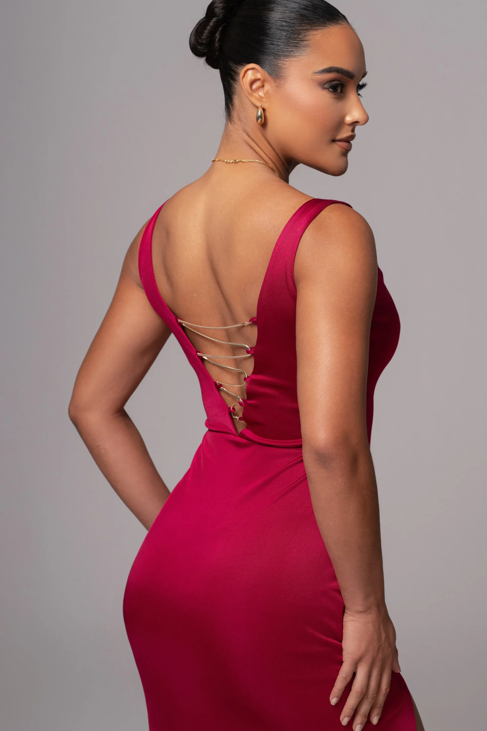 JLUXLABEL Berry Cowl Neck Chain Dress