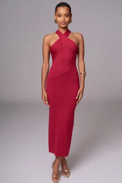 JLUXLABEL Berry Steph Halter Maxi Dress