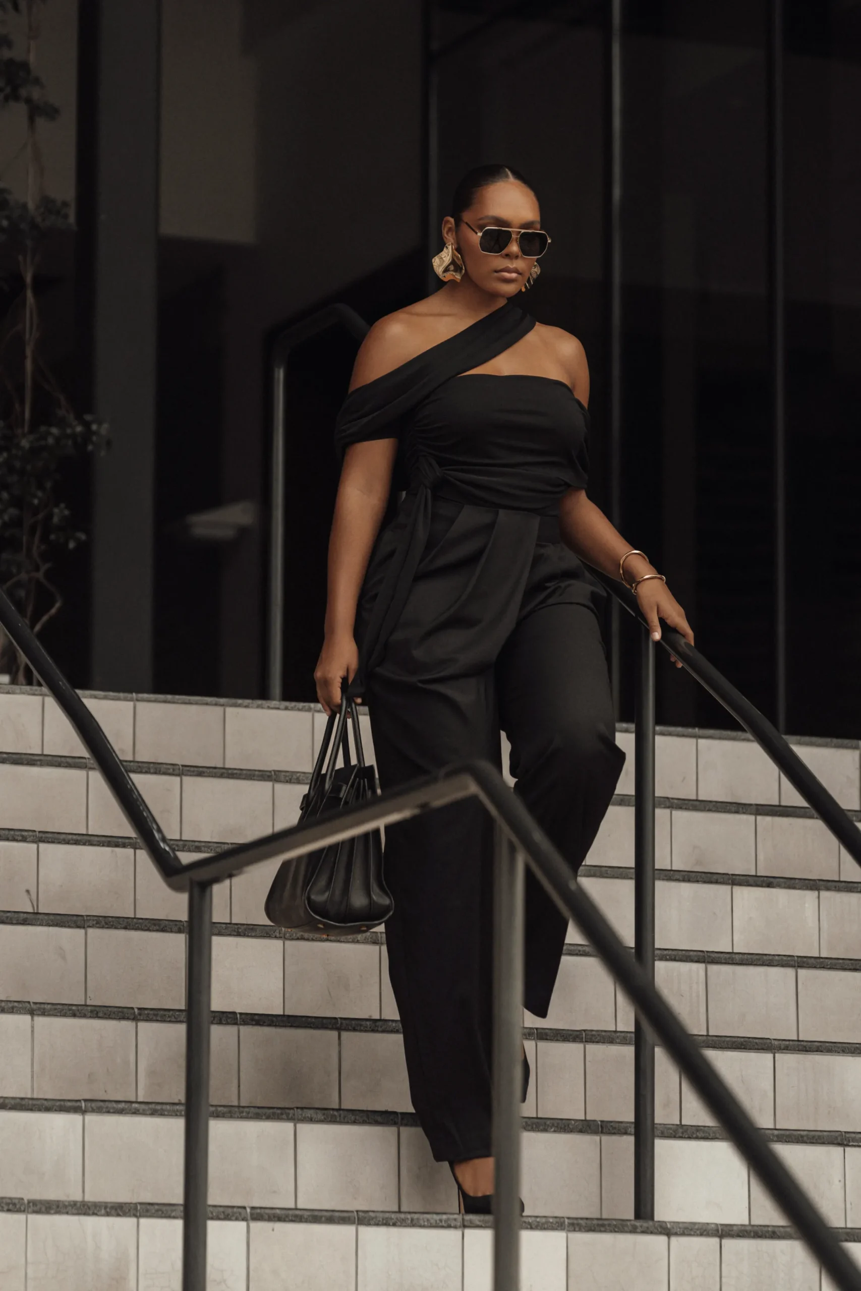 JLUXLABEL Black Above All Drape Bodysuit