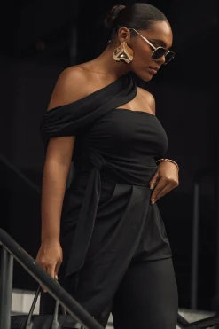 JLUXLABEL Black Above All Drape Bodysuit