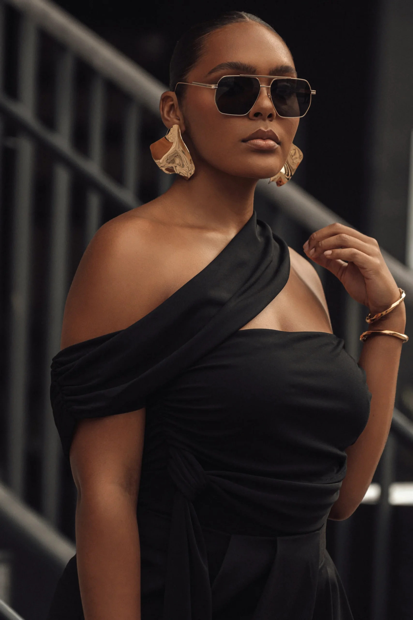 JLUXLABEL Black Above All Drape Bodysuit