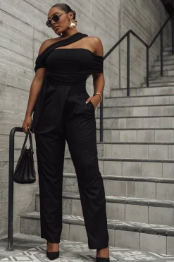 JLUXLABEL Black Above All Drape Bodysuit