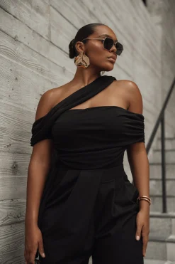 JLUXLABEL Black Above All Drape Bodysuit