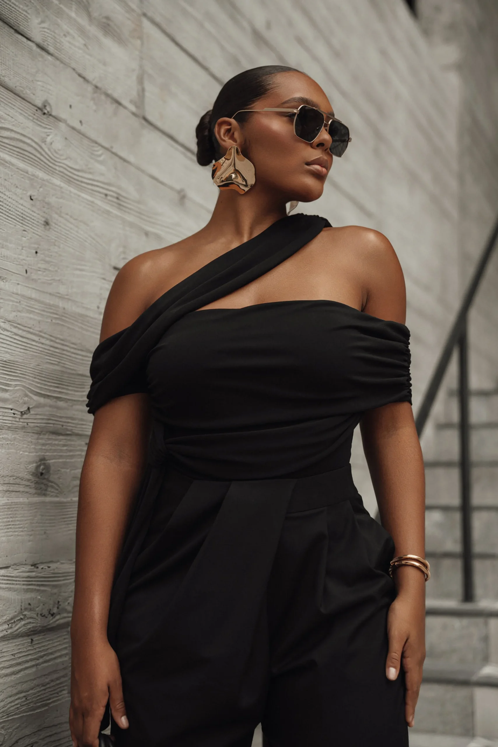 JLUXLABEL Black Above All Drape Bodysuit