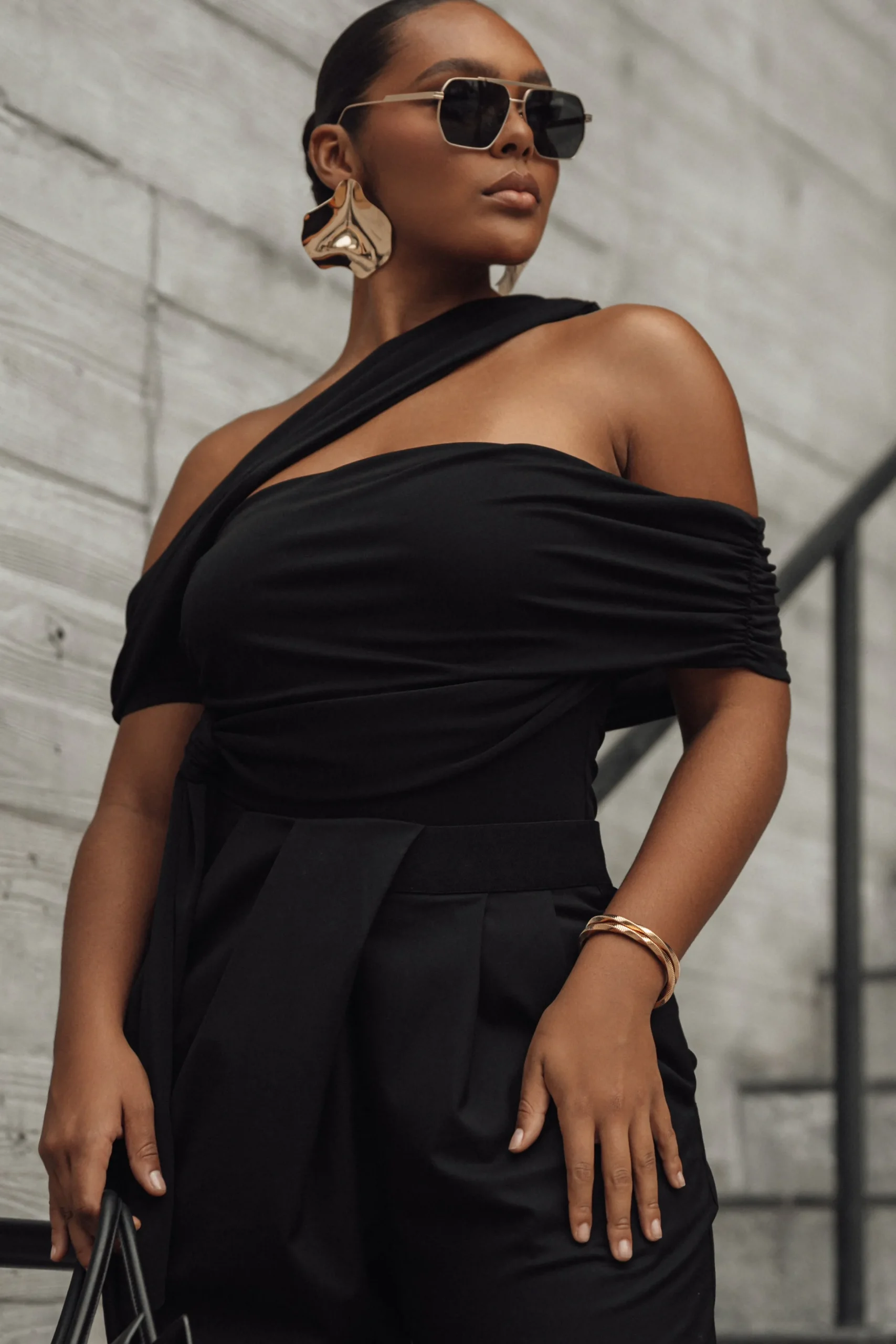 JLUXLABEL Black Above All Drape Bodysuit