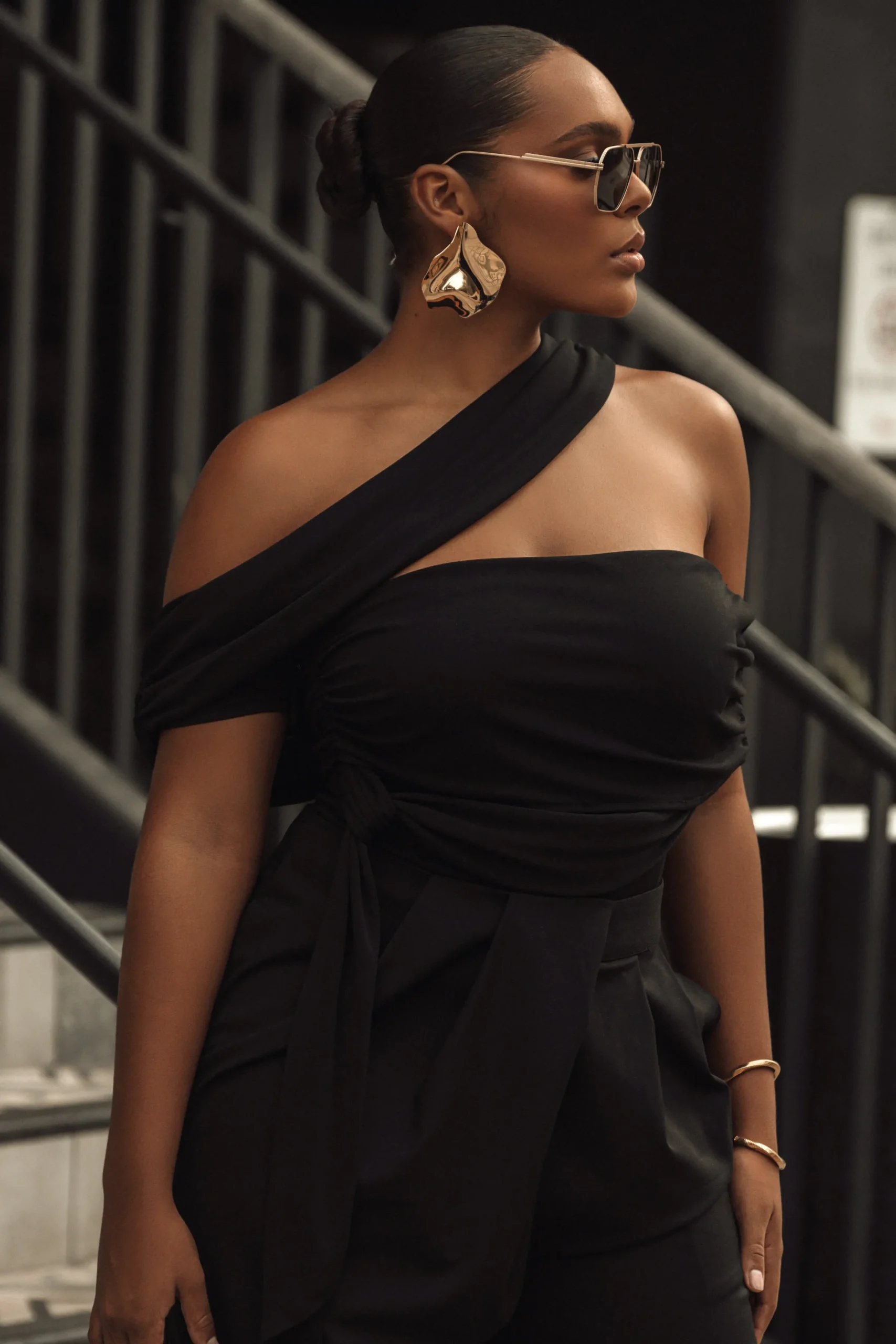 JLUXLABEL Black Above All Drape Bodysuit