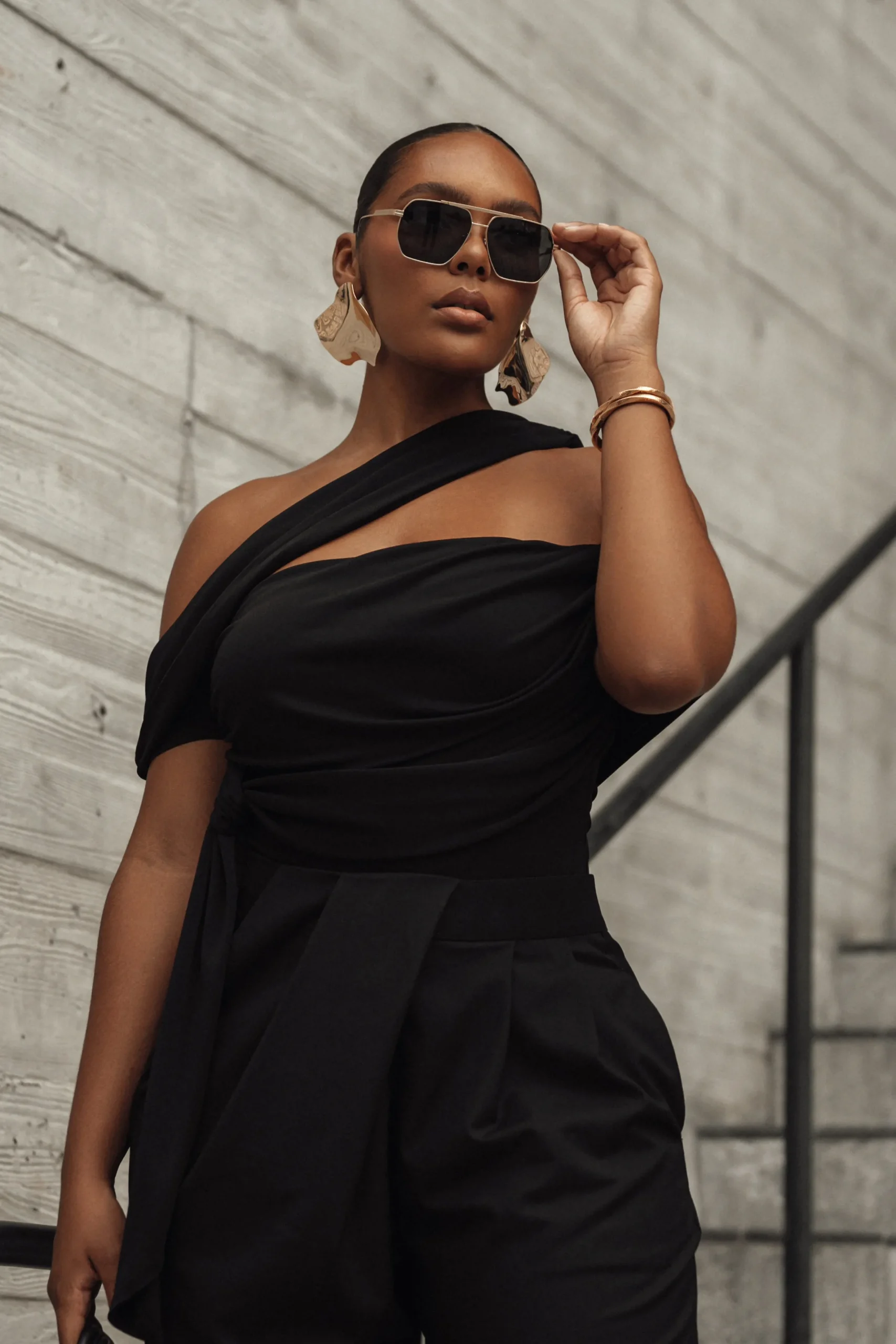 JLUXLABEL Black Above All Drape Bodysuit