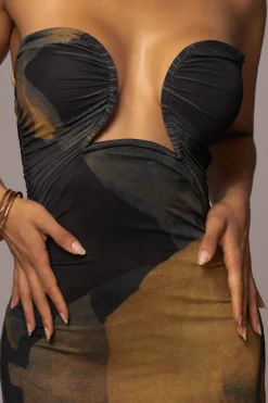 JLUXLABEL Black Abstract Bethany Strapless Maxi Dress