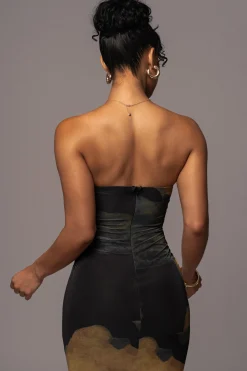 JLUXLABEL Black Abstract Bethany Strapless Maxi Dress