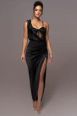 JLUXLABEL Black Anastacia Drape Maxi Dress